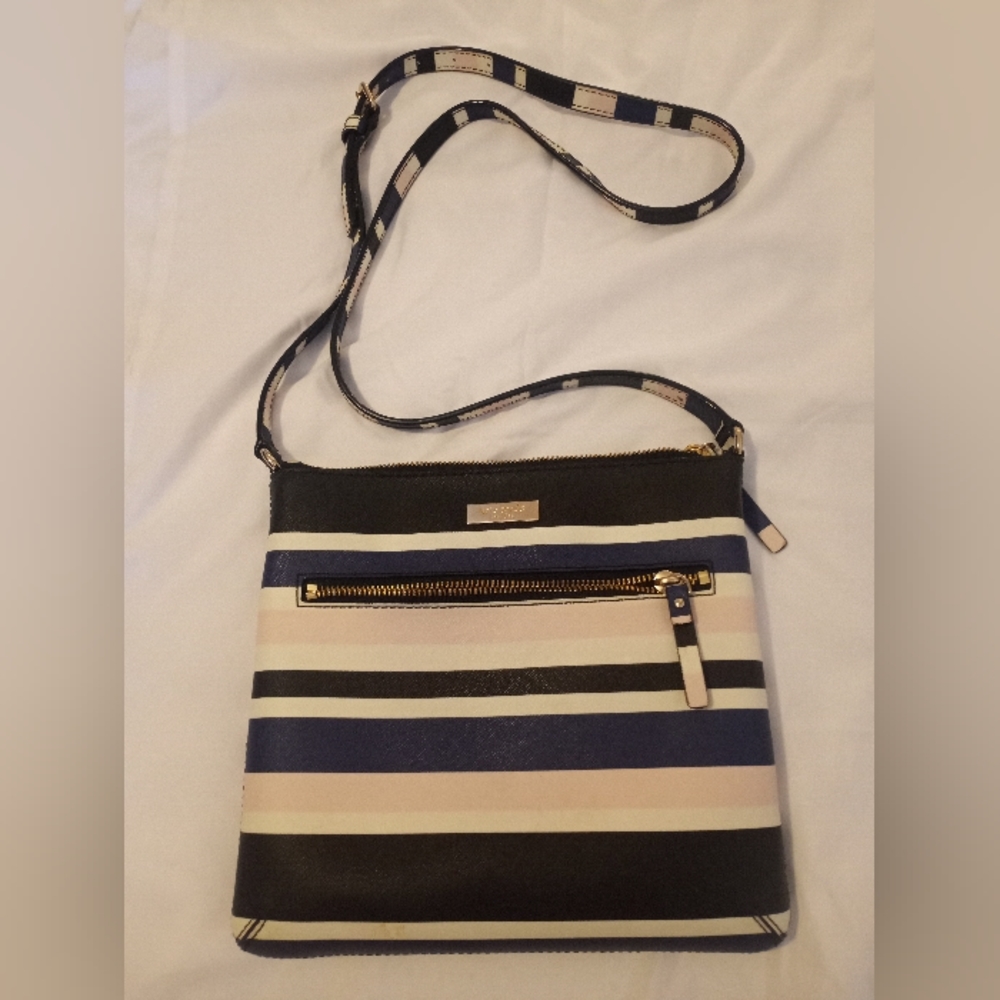 Kate Spade New York pink blue white stripped crossbody LIKE NEW